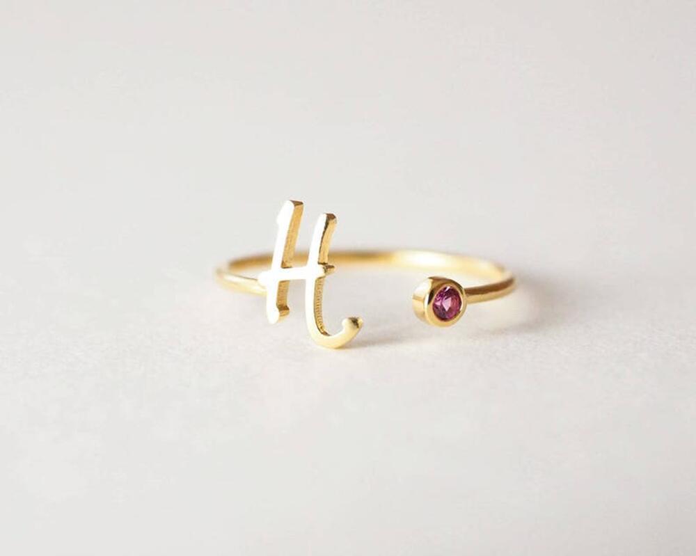 Noble fashion birthstone with customizable letter design versatile ring