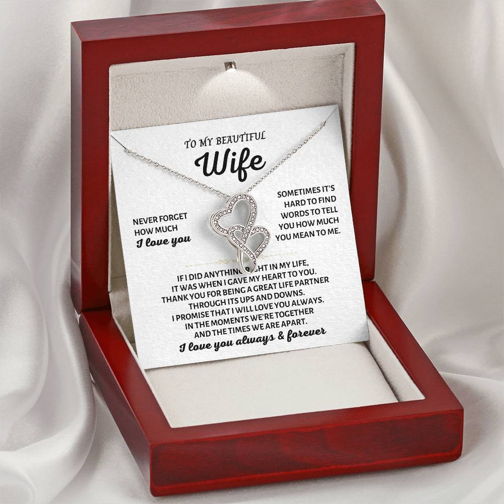 To My Beautiful Wife Necklace - Heartwarming Gift from Husband for Birthday, Anniversary & Valentine’s Day - Heart-to-heart Pendant Necklace