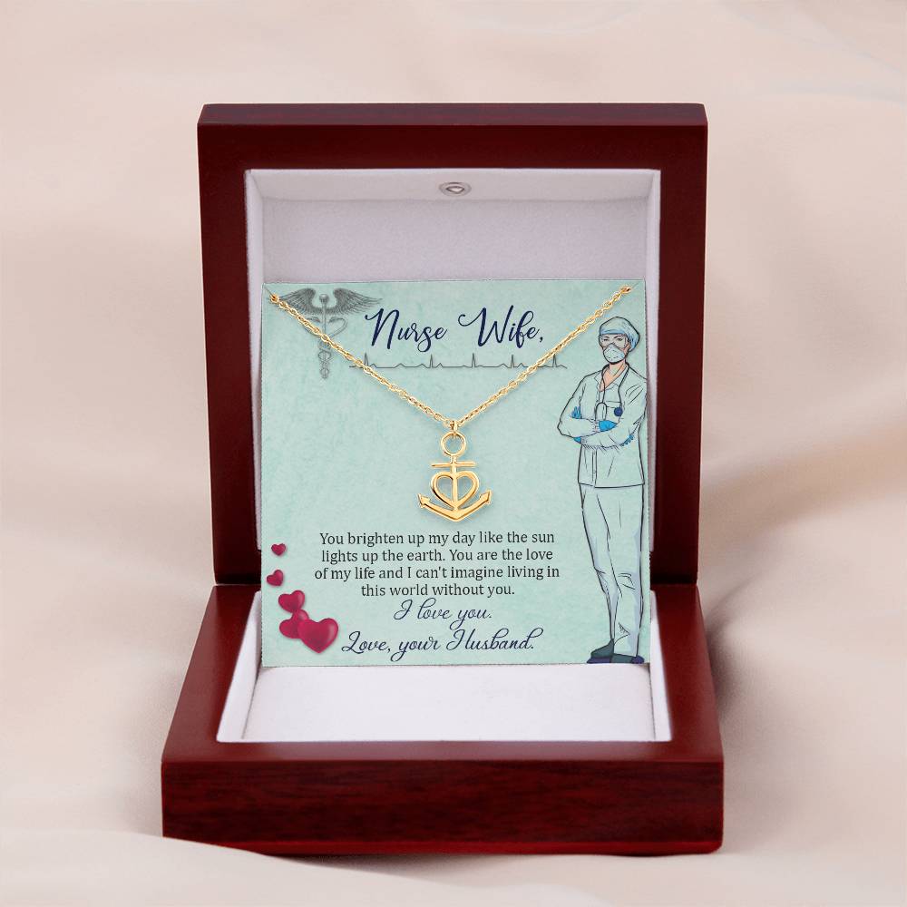 To My Nurse Wife Necklace - Romantic Keepsake Jewelry Gift from Husband for Special Days & Valentine’s Love - Anchor Pendant Necklace