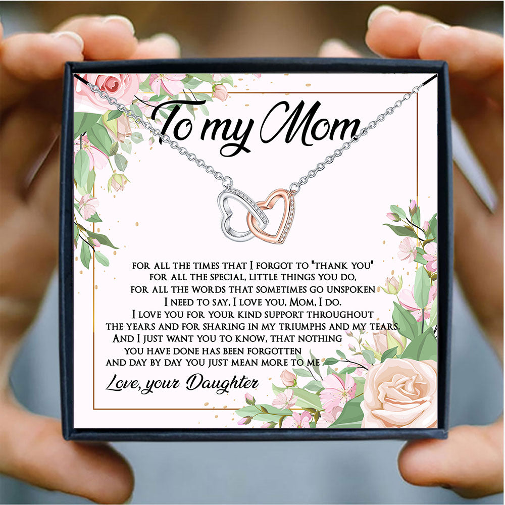 I Love You Mom For Everything, Double Heart Necklace for Mom from Daughter