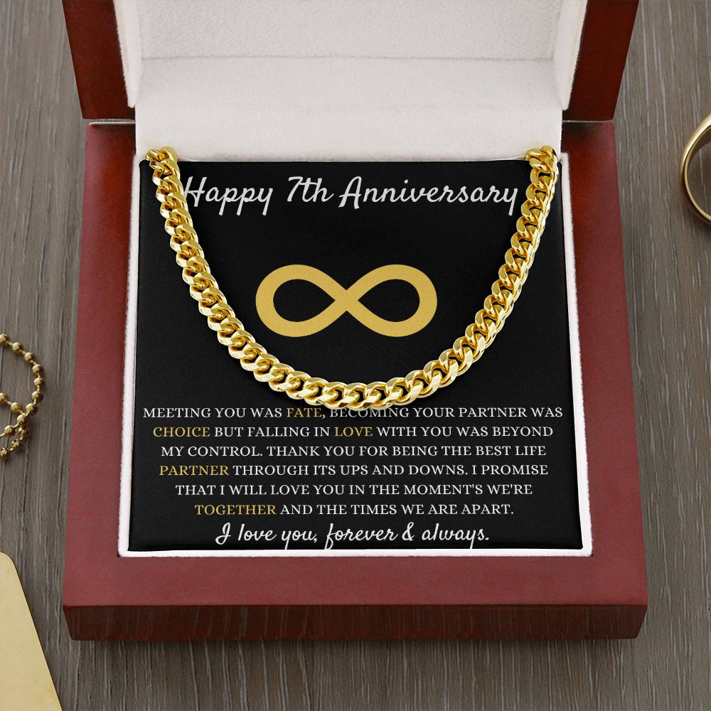 7th Anniversary Gift For Him, Cuban Link Chain for 7th Anniversary, Elegant Gift for Him, Celebrate Love, Strength & Special Moments