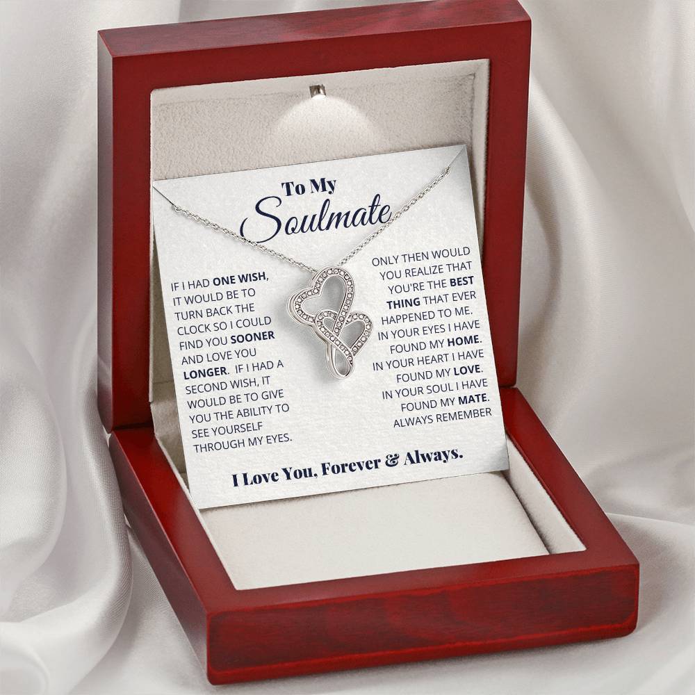 To My Soulmate Necklace - Romantic Soulmate Gift for Her for Christmas & Holiday Gifting - Heart-to-heart Pendant Necklace