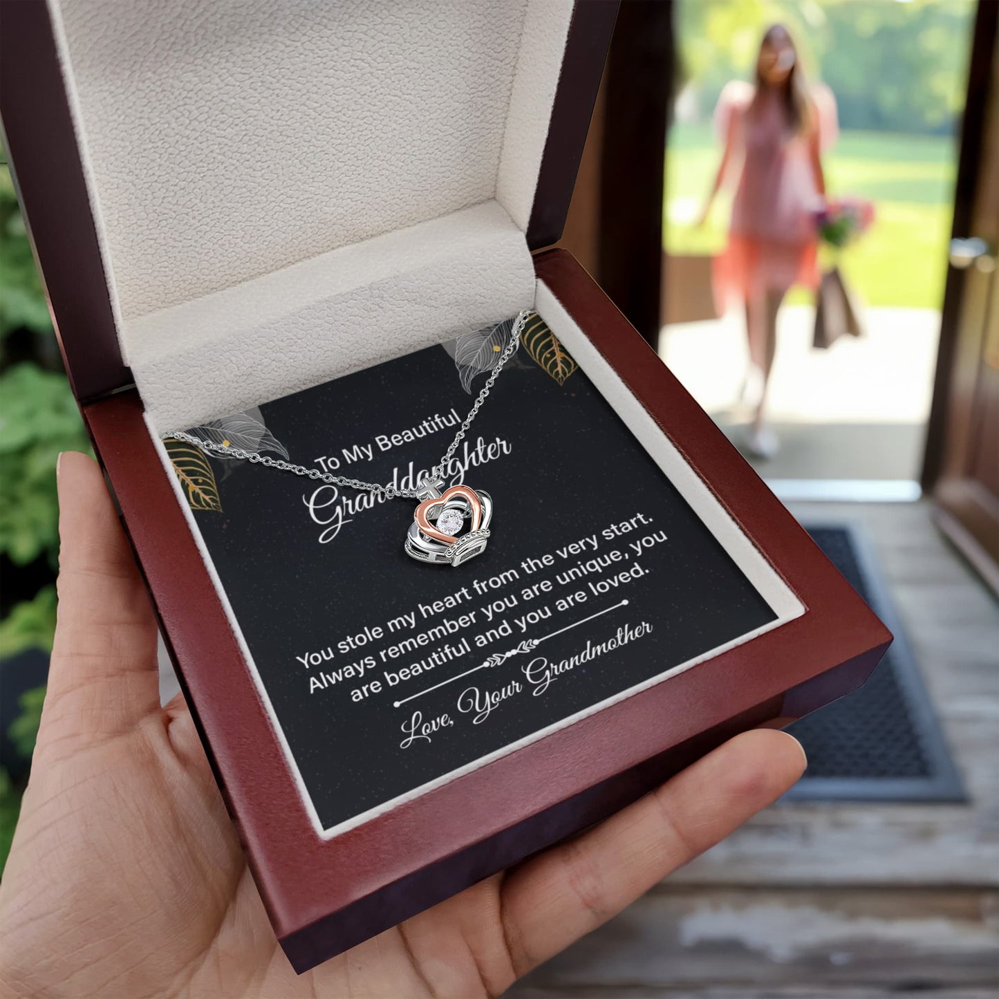 To My Granddaughter Necklace – Birthday & Valentine’s Gift from Grandma – Crown Pendant Necklace