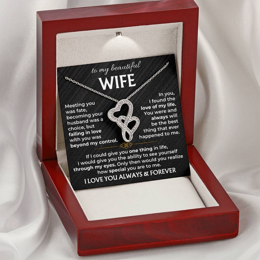 To My Beautiful Wife Necklace - Loving Husband Gift for Christmas, Valentine’s Day & Birthday Celebrations - Heart-to-heart Pendant Necklace