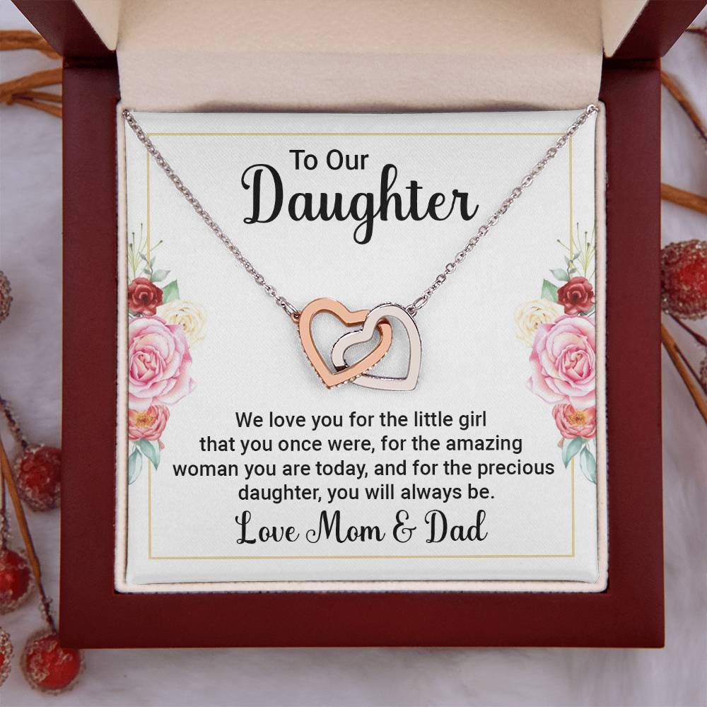 To Our Daughter Necklace – Daughter Graduation & Birthday Present from Mom and Dad – Interlocking Hearts Necklace