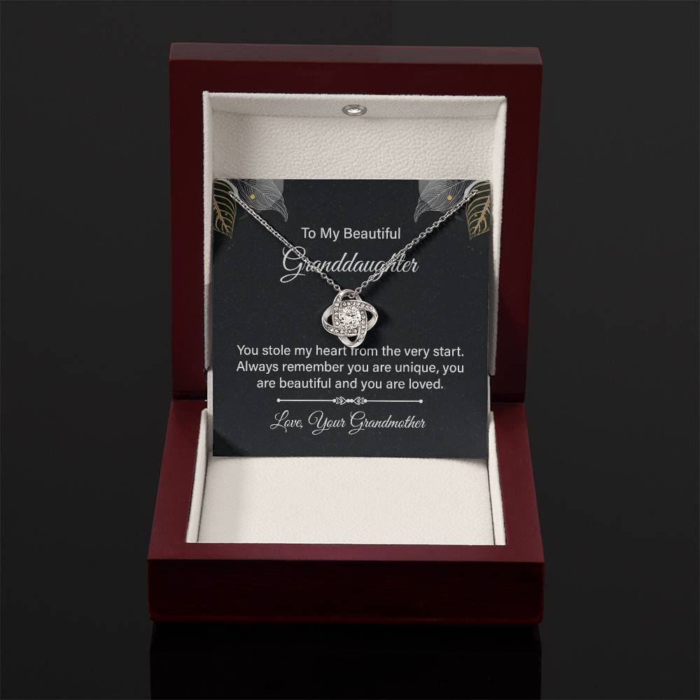 To My Granddaughter Necklace – Gift from Grandmother for Any Special Occasion – Love Knot Necklace