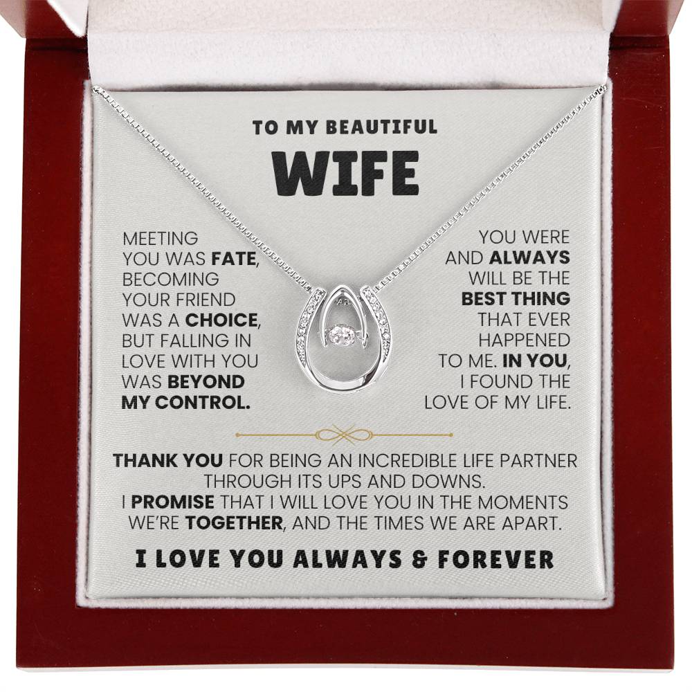 To My Beautiful Wife Necklace - Sentimental Birthday Gift from Husband, Romantic Jewelry for Valentine’s Day & Holidays - Lucky In Love Necklace