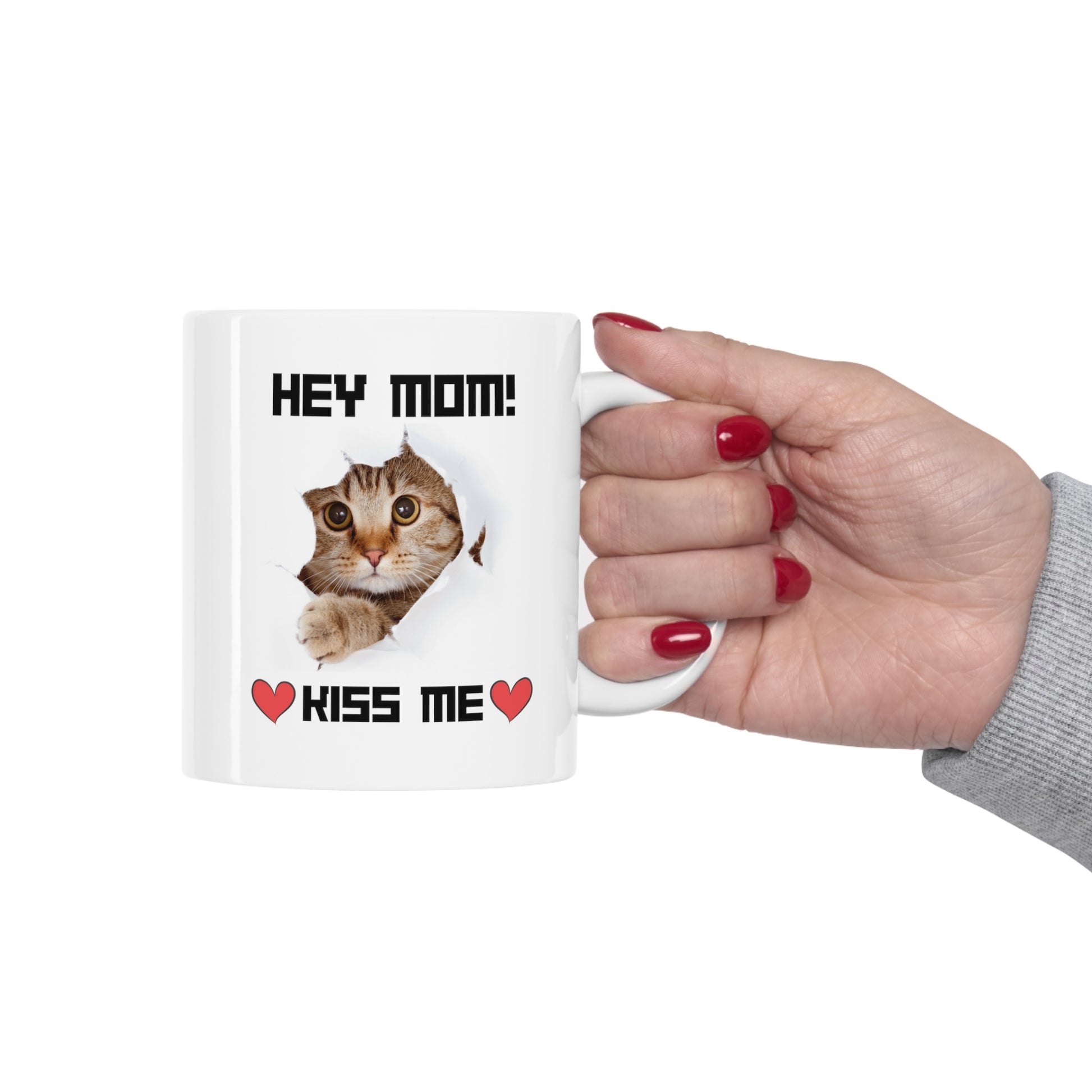 Cat Kiss Me Mug for Mom, Perfect Present for Cat Lover