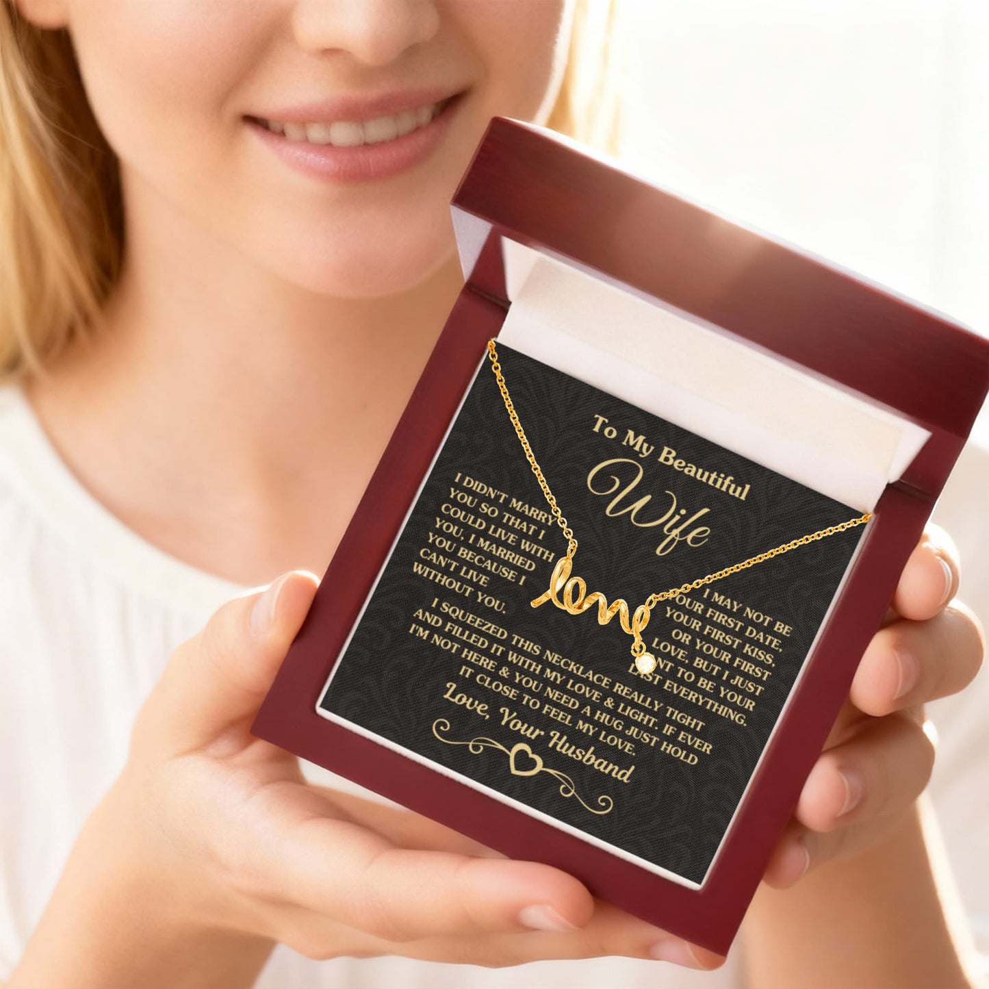 To My Wife Necklace from Husband - Sweet Anniversary Jewelry - Scripted Love Necklace