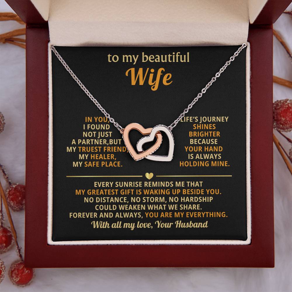 Thoughtful Romantic Wife Gift - Jewelry from Husband for Any Occasion - Interlocking Hearts Necklace