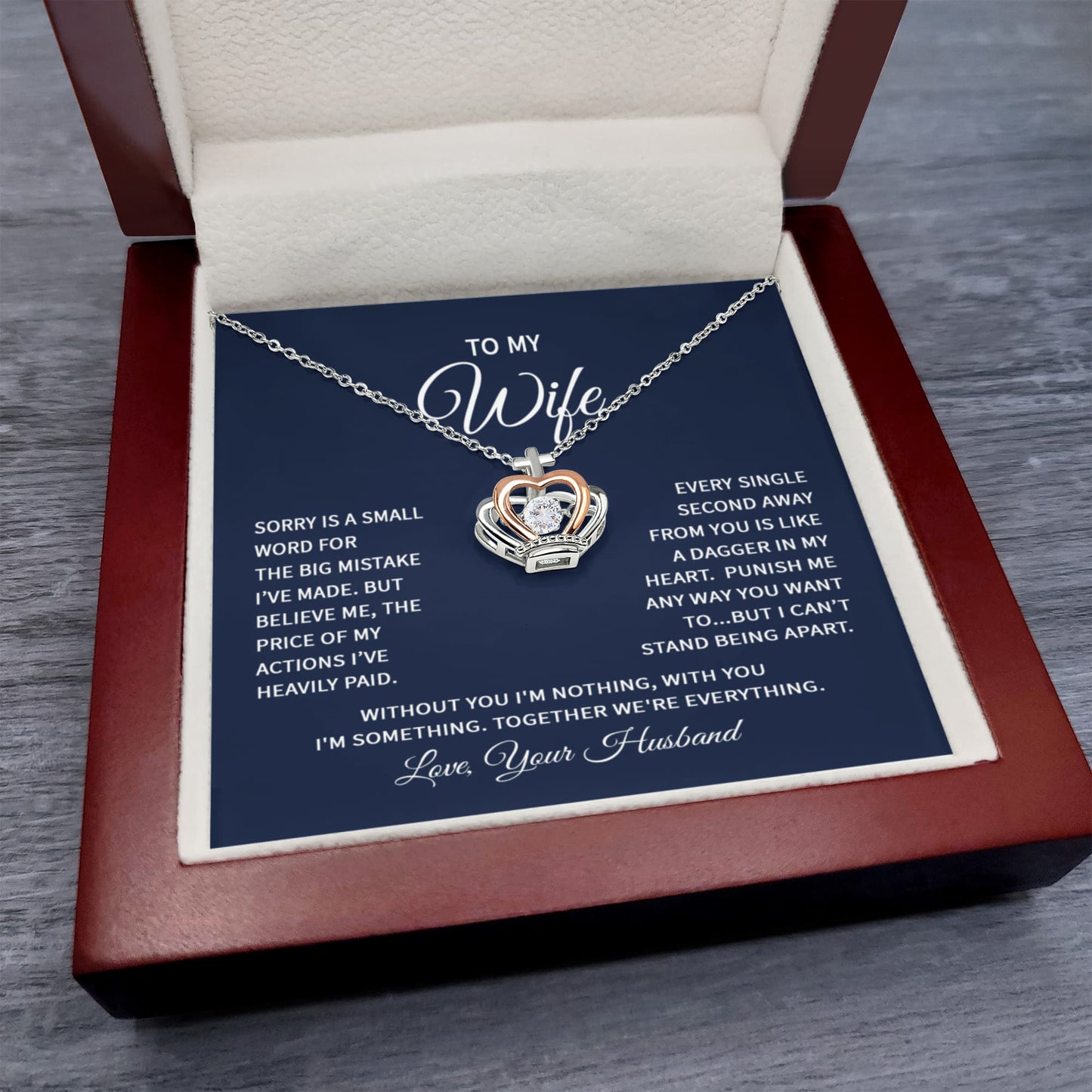 Gift for Wife from Husband - Sentimental Jewelry for Anniversary & Valentine’s Day - Crown Pendant Necklace