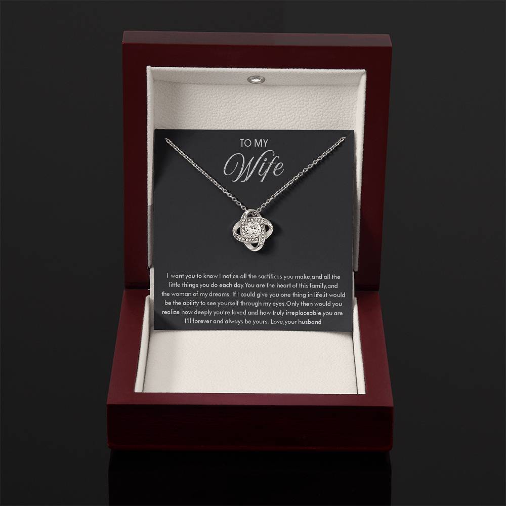 To My Wife Necklace - Best Loving Jewelry Gift for Valentine’s Day, Anniversaries & Romantic Surprises - Love Knot Necklace