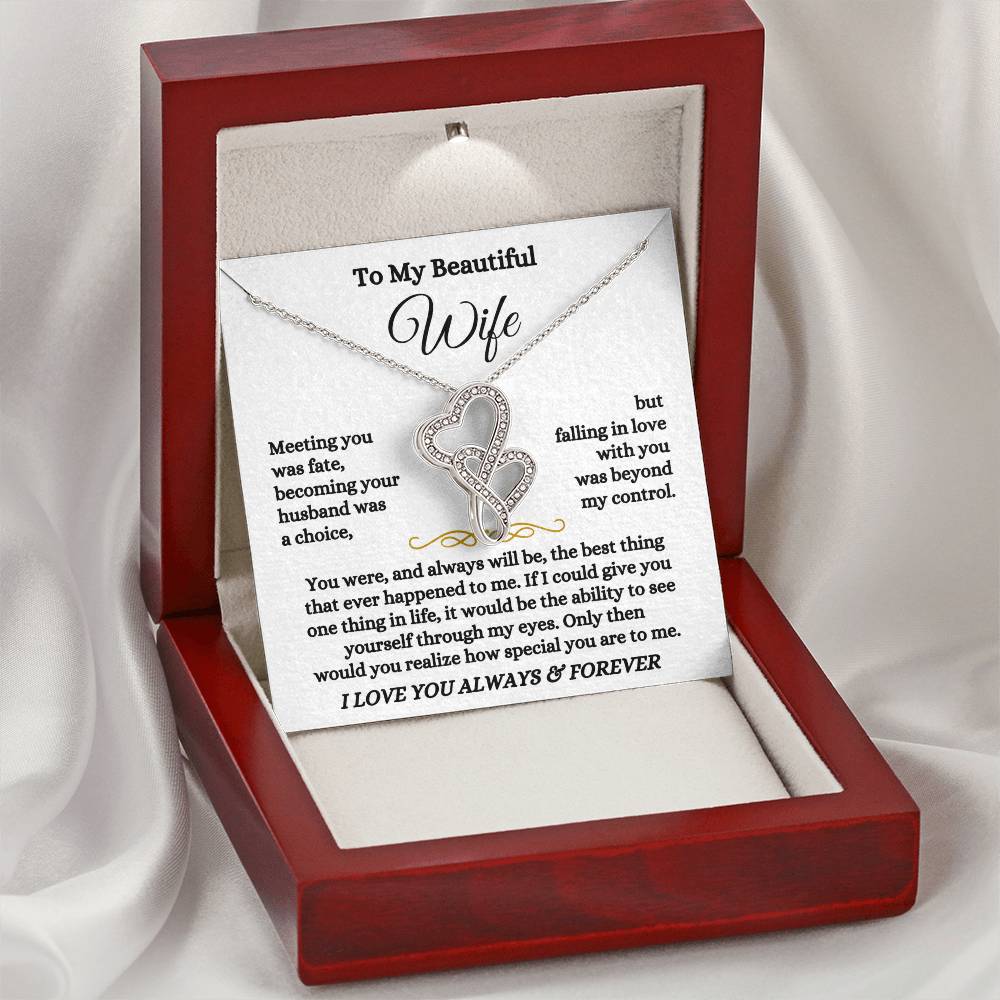 To My Beautiful Wife Necklace - Emotional Jewelry for Wife from Husband to Celebrate Love on Valentine’s Day & Beyond - Heart-to-heart Pendant Necklace
