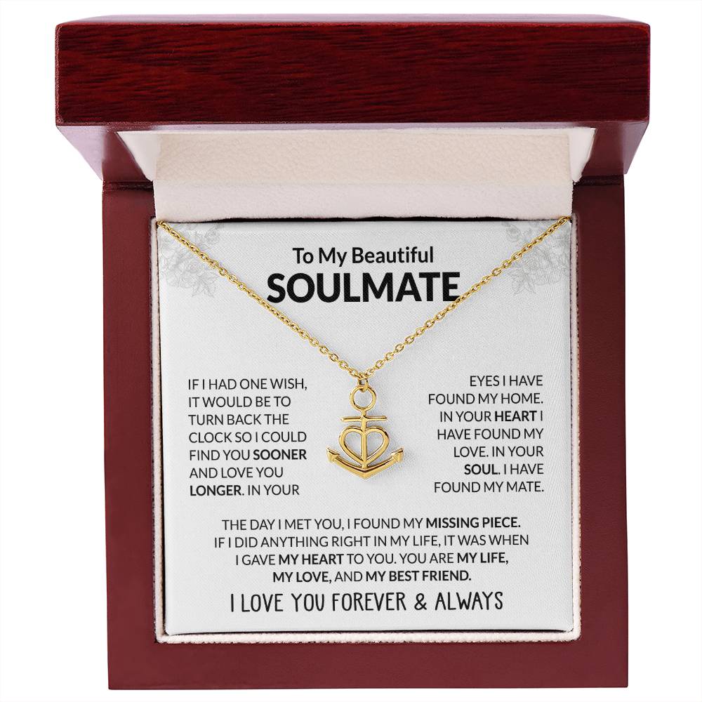 To My Beautiful Soulmate Necklace - Romantic Necklace Gift for Her for Valentine’s Day & Special Occasions - Anchor Pendant Necklace