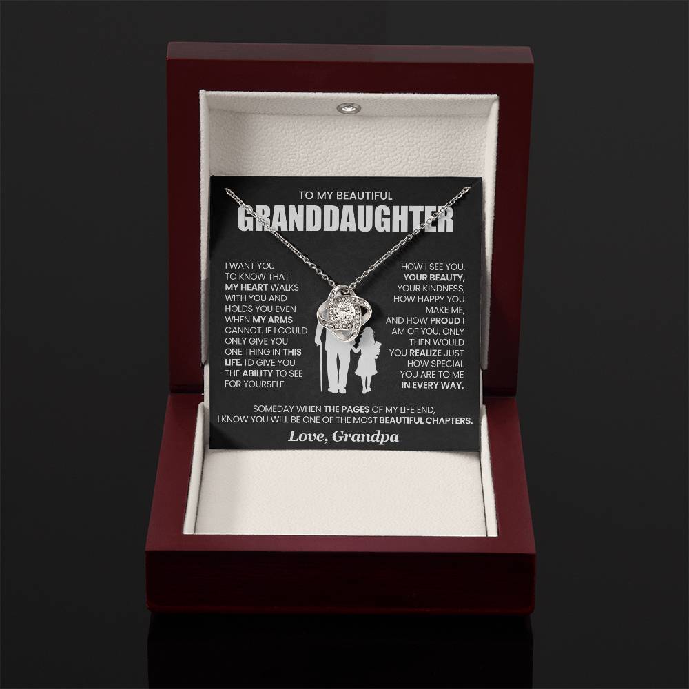 To My Granddaughter Necklace – Present for Granddaughter Birthday, Christmas from Grandpa – Love Knot Necklace