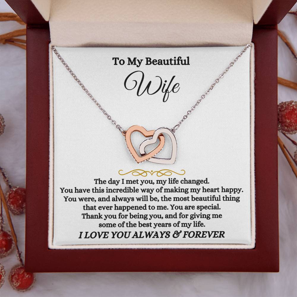 To My Wife Necklace - Meaningful Gift from Husband for Valentine’s Day - Interlocking Hearts Necklace