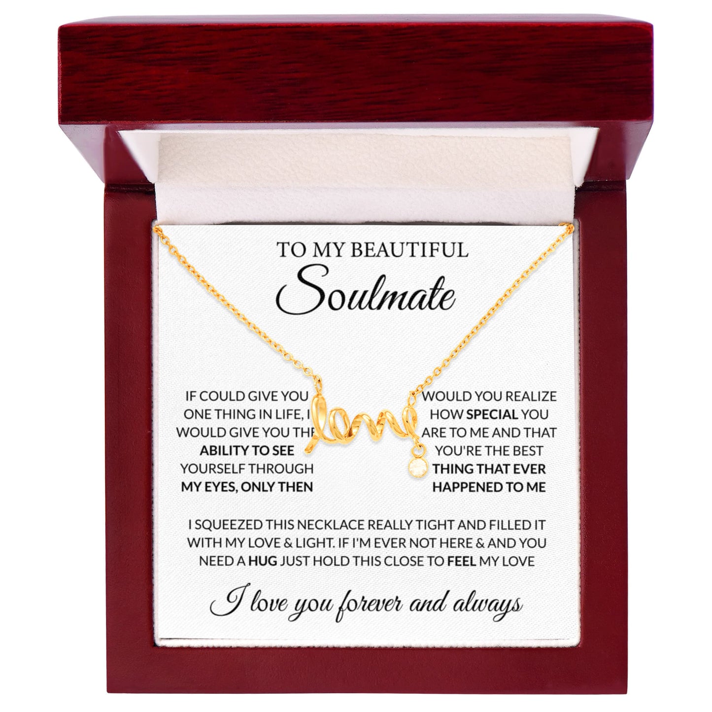 To My Beautiful Soulmate Necklace - Romantic Gift for Her for Christmas & Love Celebrations - Scripted Love Necklace