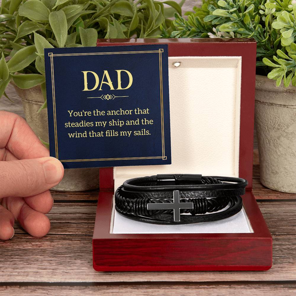 Dad - You're the anchor that steadies my ship - Gift for Dad - Men's Cross Bracelet