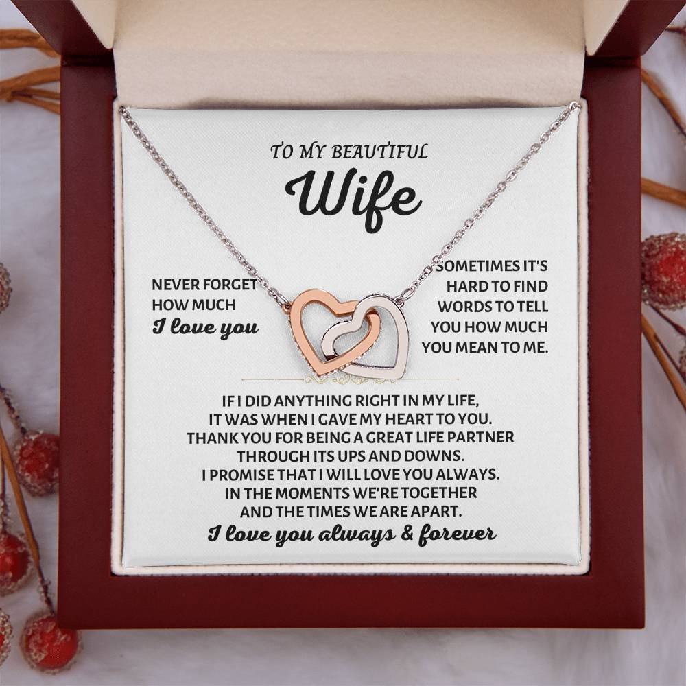 To My Wife Necklace - Heartfelt Jewelry from Husband for Birthday, Christmas & Valentine’s Day - Interlocking Hearts Necklace