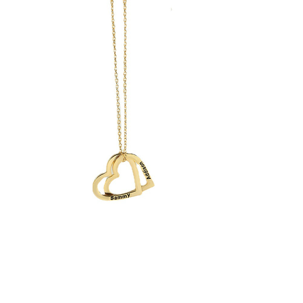 Double Heart Interlocking Necklace in Gold