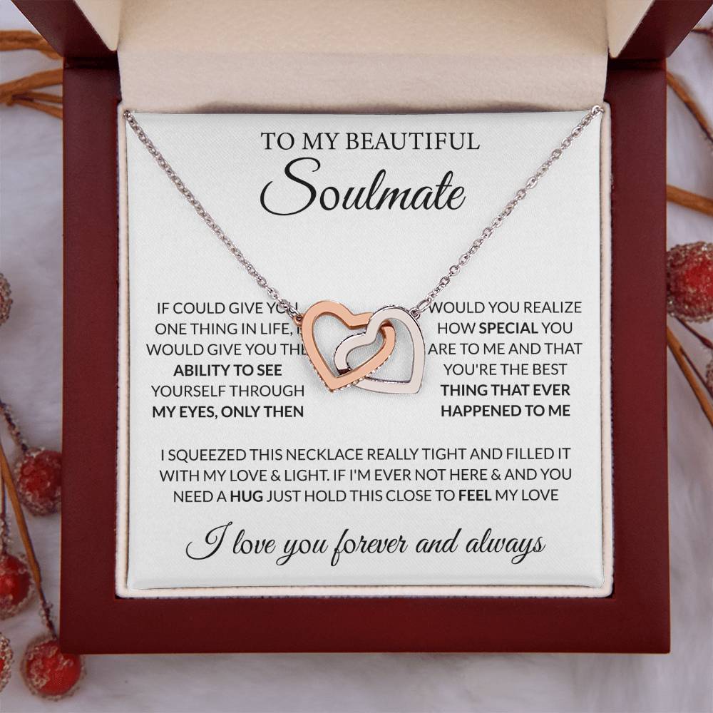 To My Beautiful Soulmate Necklace - Gift for Her for Birthday & Sweet Romantic Surprises - Interlocking Hearts Necklace