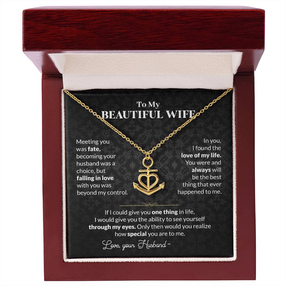 To My Beautiful Wife Necklace - Emotional Jewelry for Wife from Husband to Celebrate Love on Valentine’s Day & Beyond - Anchor Pendant Necklace