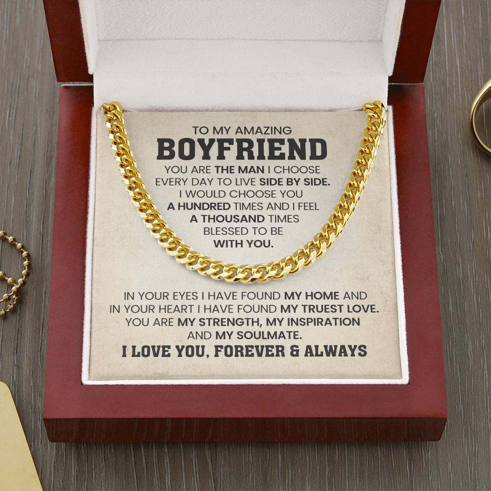 To My Amazing Boyfriend - I Love You, Forever & Always - Cuban Link Chain Gift for Him