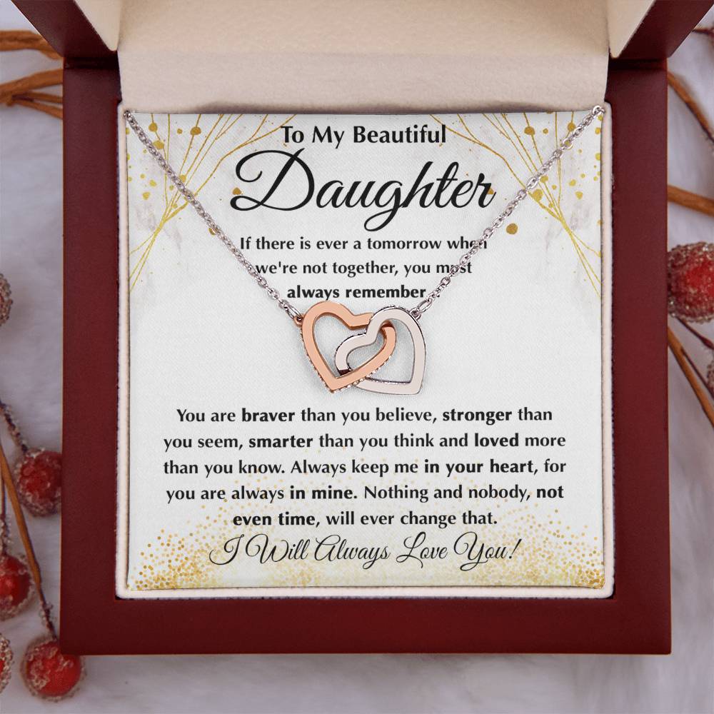To My Daughter Necklace – Daughter Graduation & Birthday Present – Interlocking Hearts Necklace