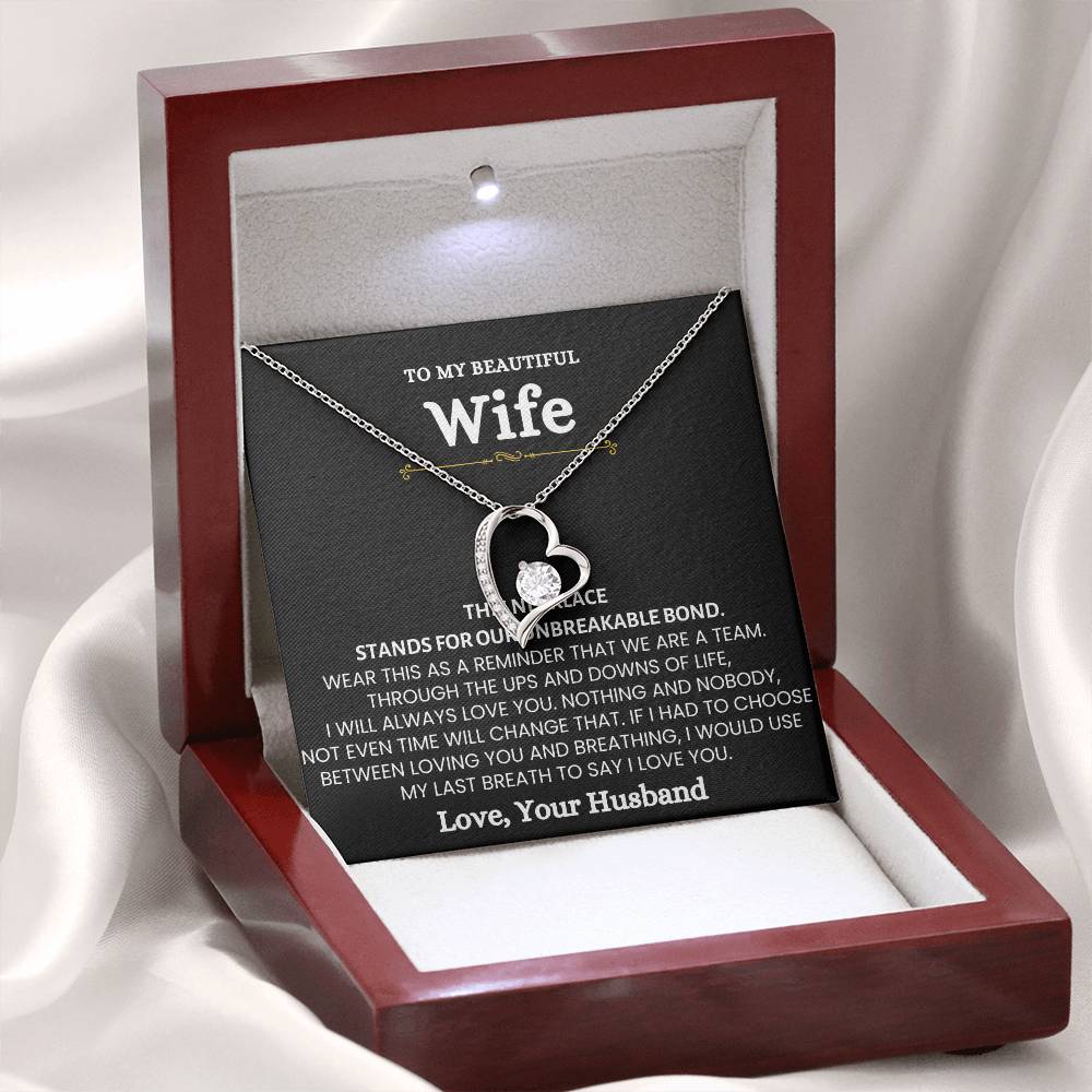 To My Beautiful Wife Necklace - Loving Husband Gift for Christmas, Valentine’s Day & Birthday Celebrations - Forever Love Necklace