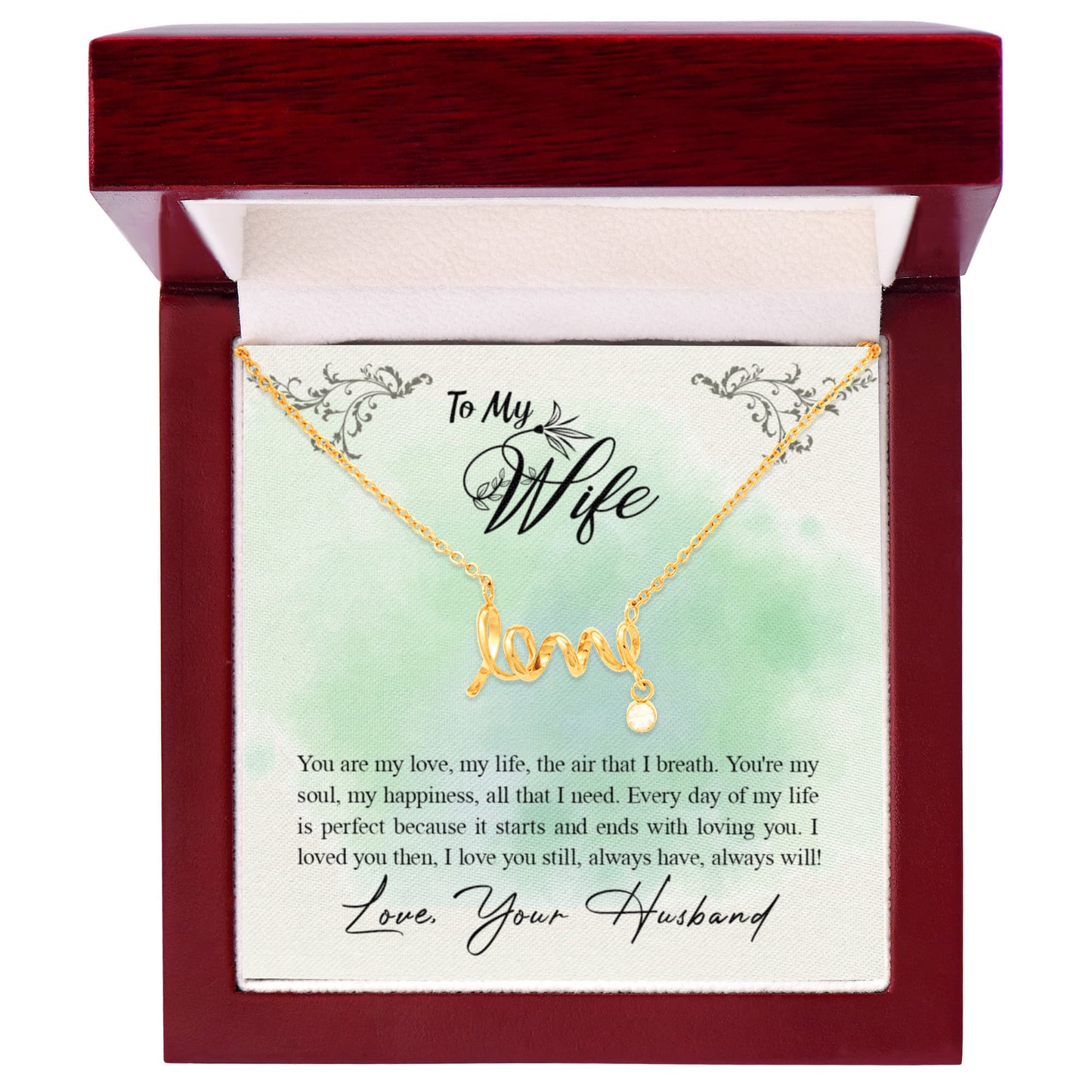 Holiday Gift for Wife - Romantic Jewelry from Husband for Christmas & Valentine’s Day - Scripted Love Necklace
