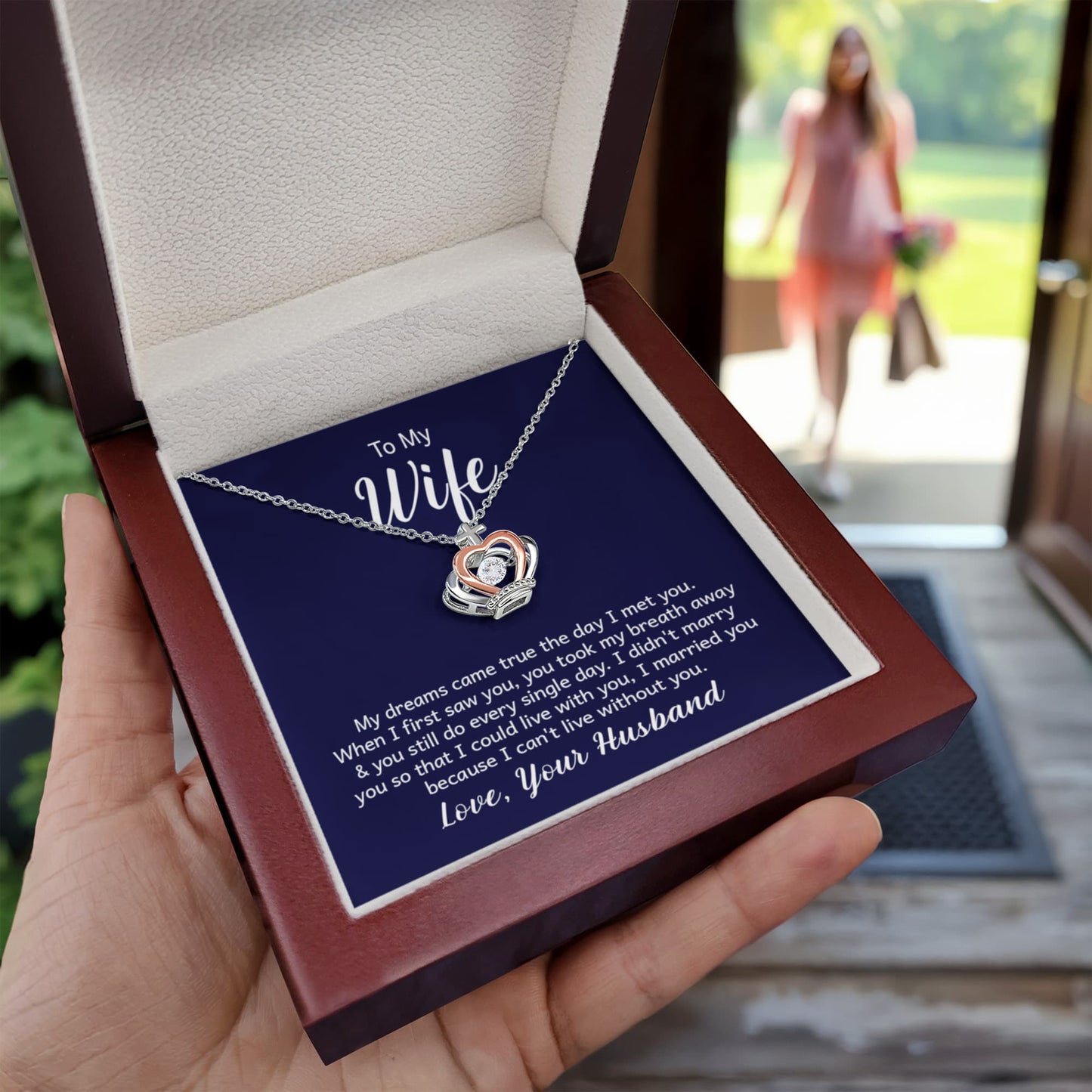 To My Wife Necklace - Surprise Gift from Husband for Birthday, Valentine’s Day & Anniversary - Crown Pendant Necklace