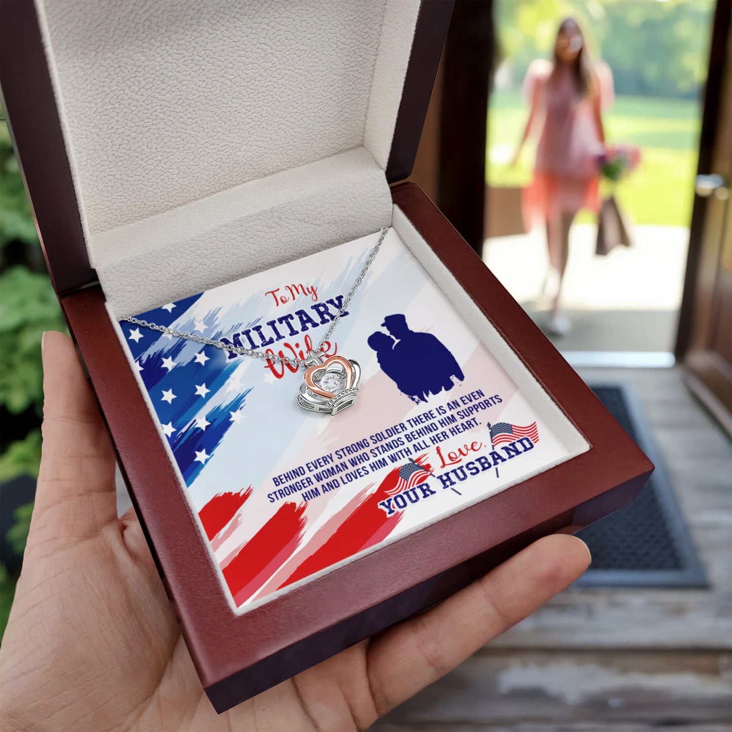 To My Military Wife Necklace - Sweet Romantic Jewelry for Wife - Crown Pendant Necklace