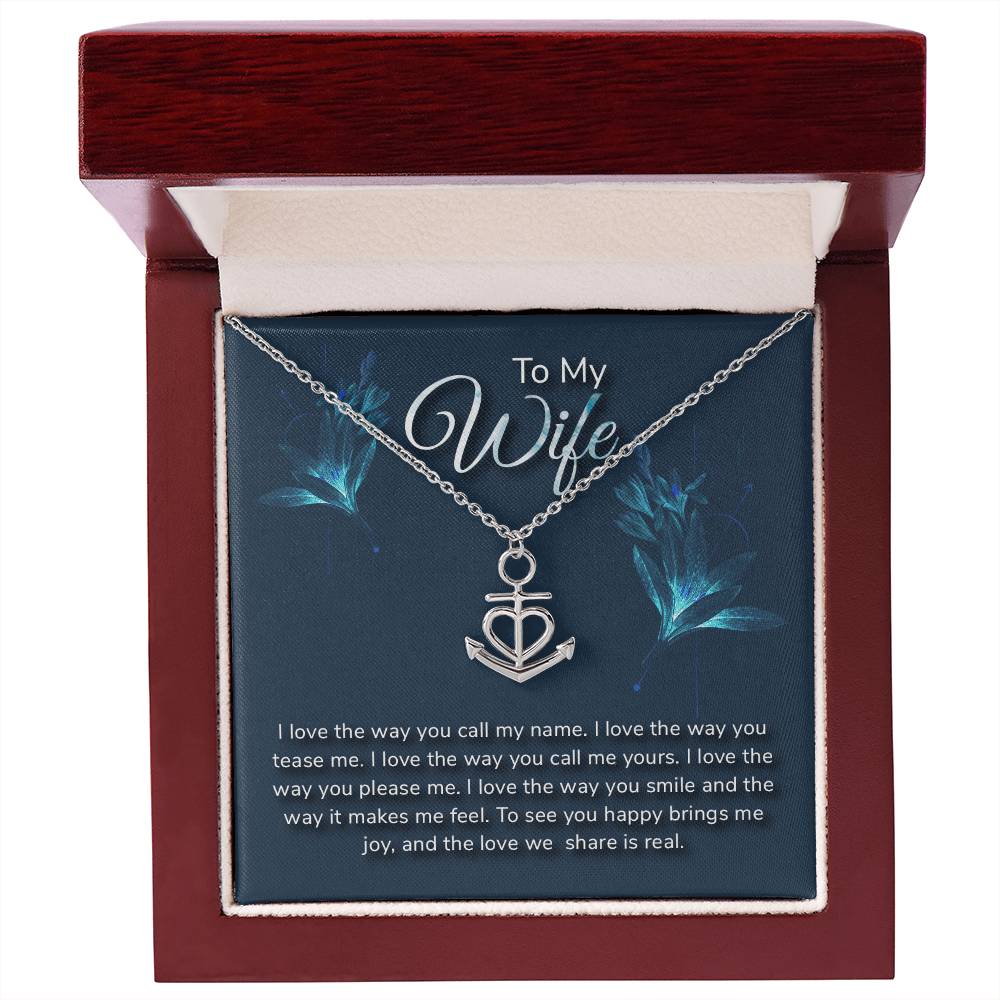 To My Wife Necklace - Sweetest Gift for Wife from Husband for Valentine’s Day, Anniversary & Birthday Joy - Anchor Pendant Necklace