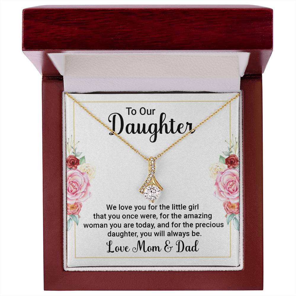 To Our Daughter Necklace – Daughter Graduation & Birthday Present from Mom and Dad – Alluring Beauty Necklace