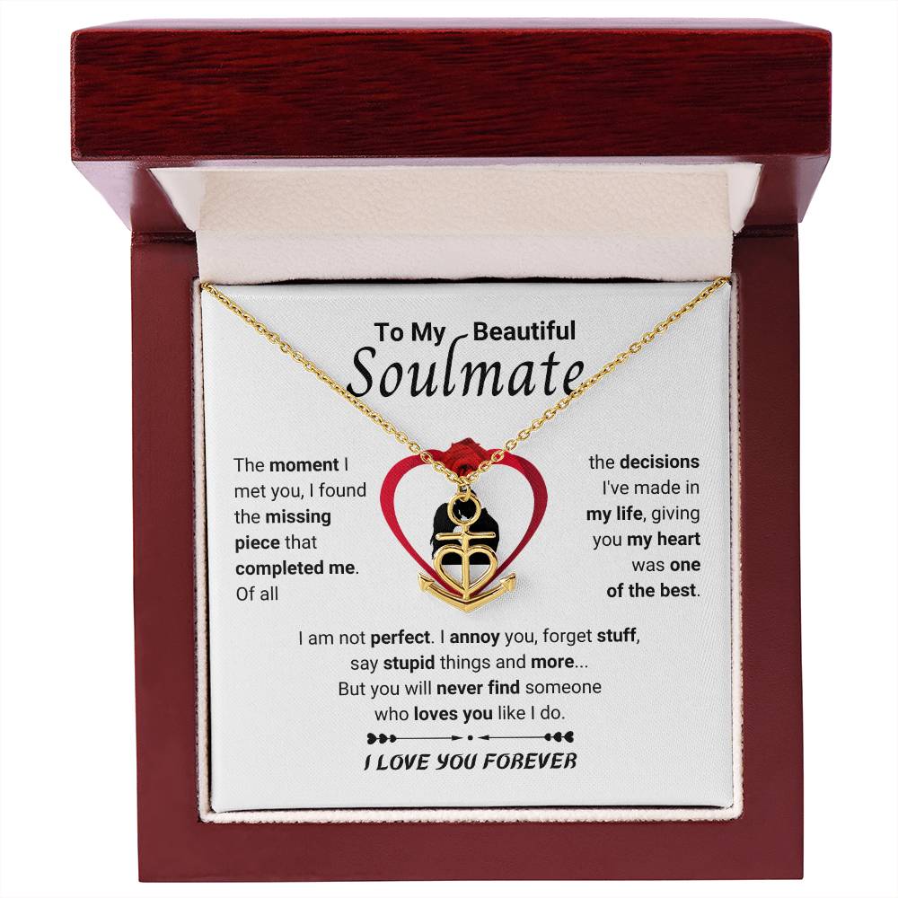 To My Beautiful Soulmate Necklace - Jewelry Gift for Her for Celebrating Romantic Moments - Anchor Pendant Necklace