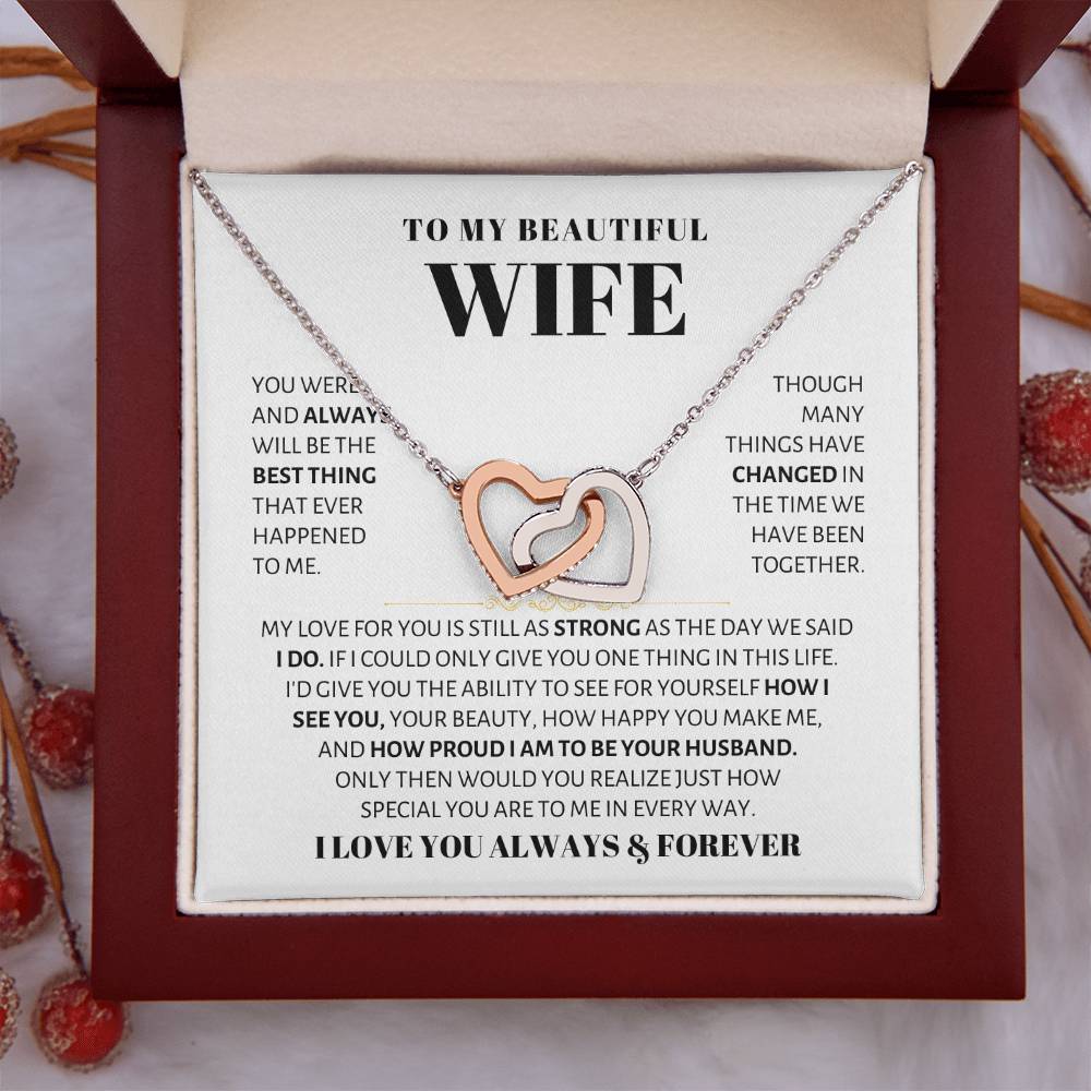 To My Wife Necklace - Sweet Love Gift from Husband - Interlocking Hearts Necklace