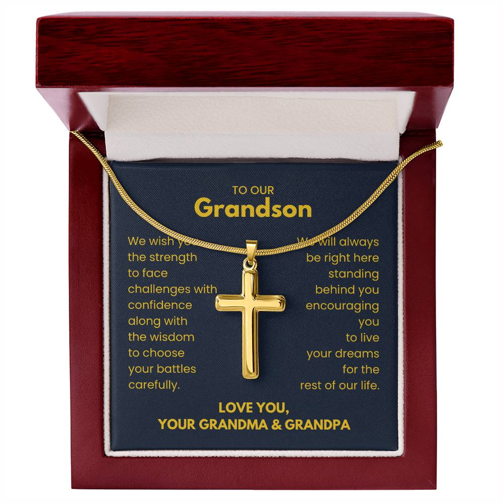 To Our Grandson - Grandson Gift from Grandma and Grandpa - Artisan Cross Necklace