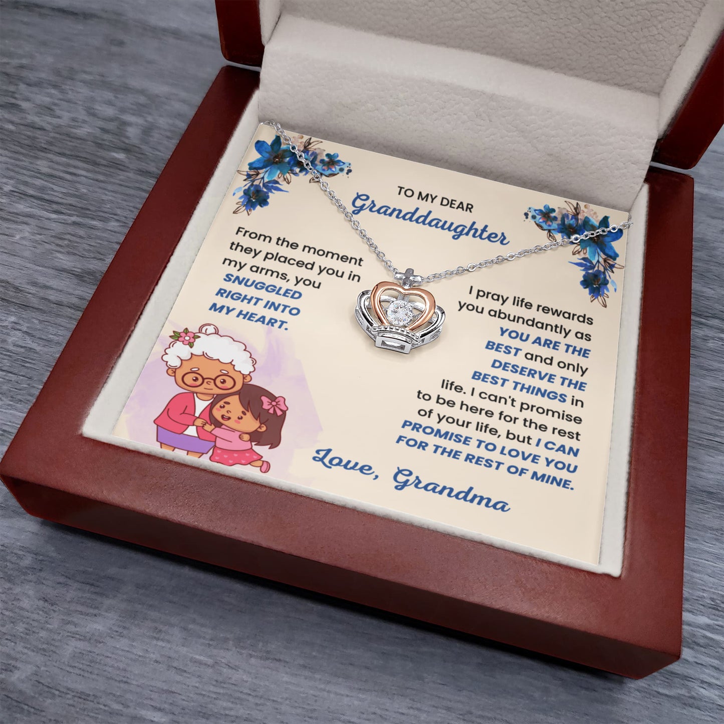 To My Granddaughter Necklace – Grandma to Granddaughter Birthday Graduation Gift – Crown Pendant Necklace