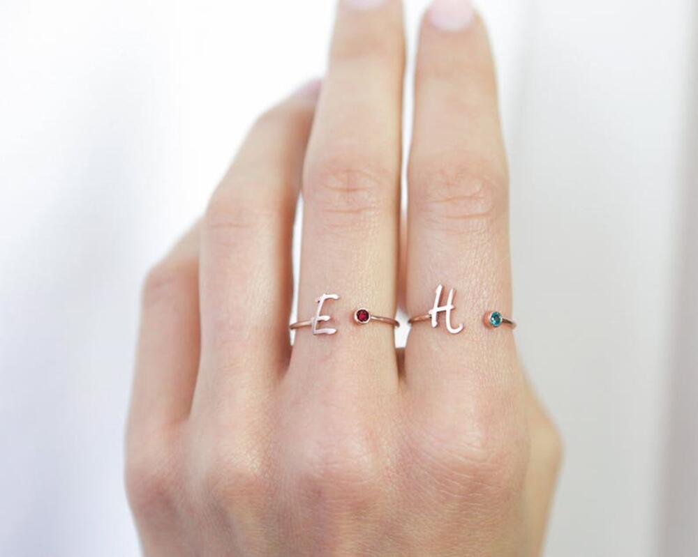 Noble fashion birthstone with customizable letter design versatile ring
