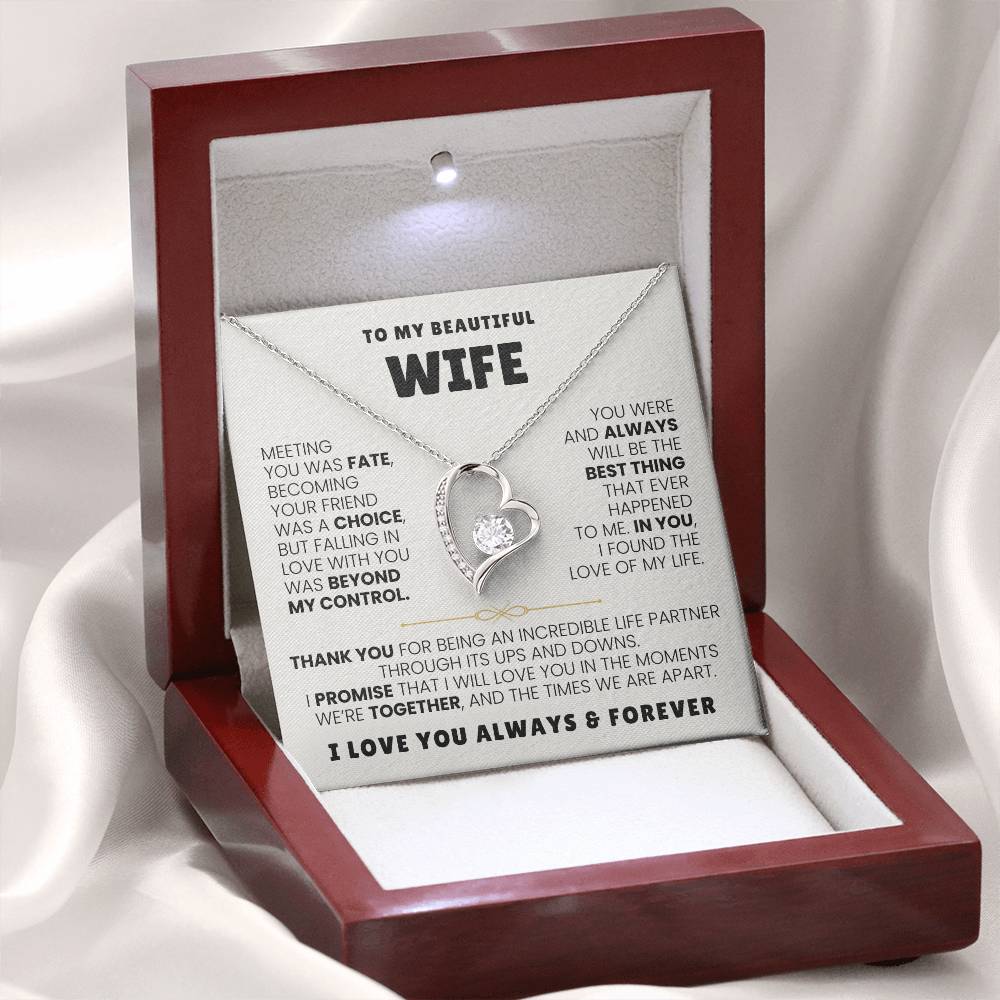 To My Beautiful Wife Necklace - Romantic Anniversary & Valentine’s Day Jewelry Gift from Husband to Wife - Forever Love Necklace