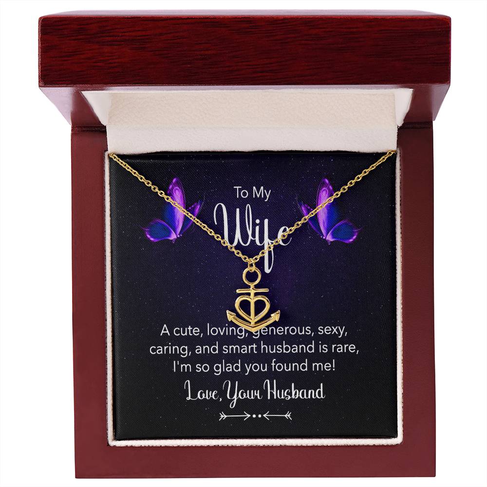To My Wife Necklace - Husband to Wife Jewelry for Romantic Valentine’s Day, Birthday & Anniversary Gifts - Anchor Pendant Necklace