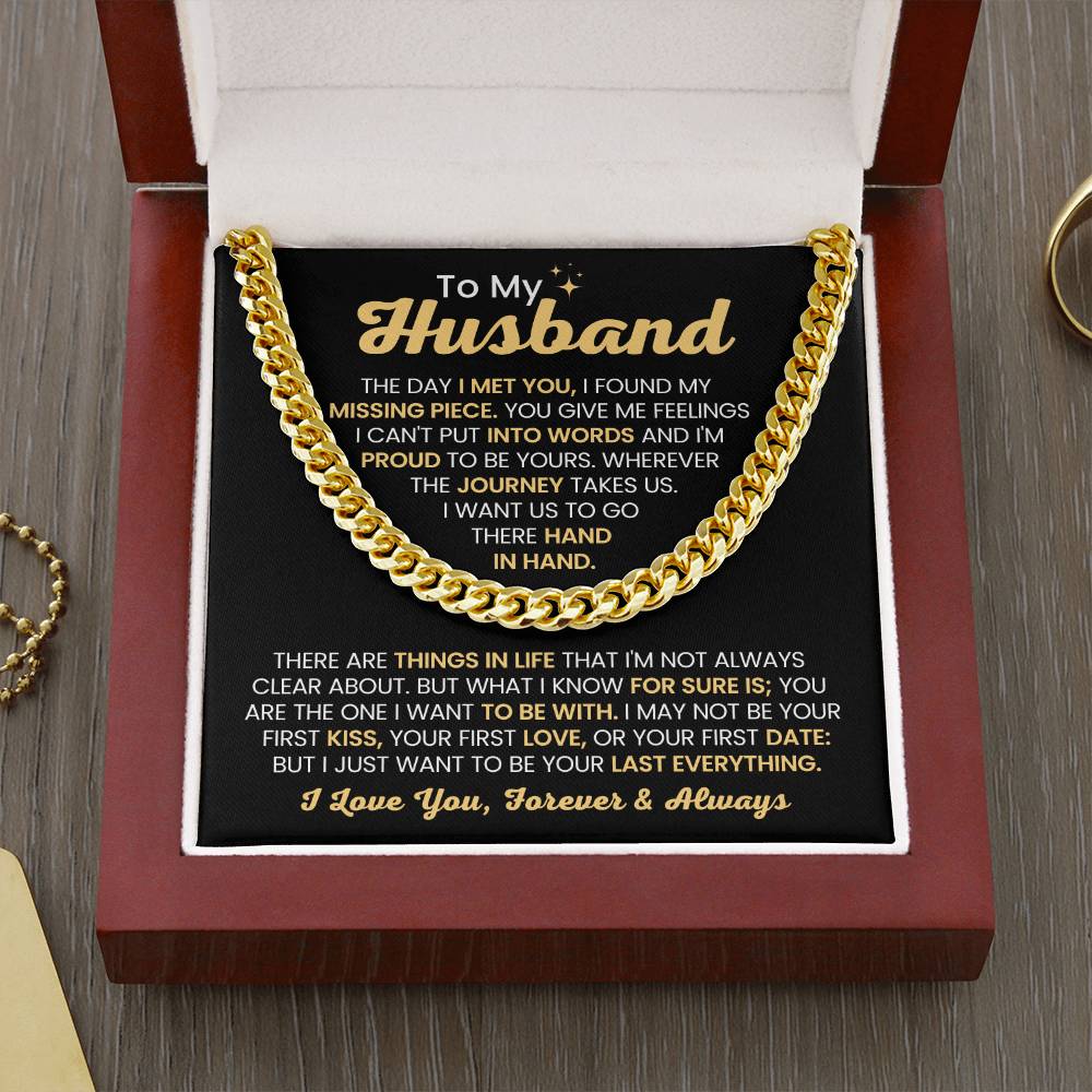 Cuban Link Chain for Husband - The Day I Met You - Birthday, Anniversary & Christmas Gift from Wife