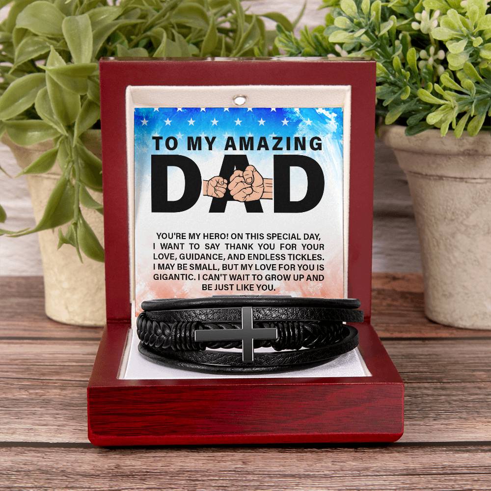 To My Amazing Dad - You're my hero - Gift for Dad - Men's Cross Bracelet