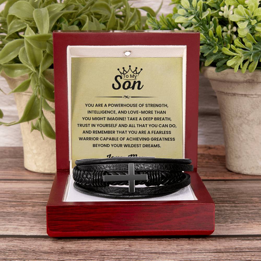Mom to Son – Graduation, Birthday Gift – Men’s Cross Bracelet
