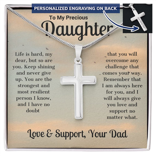Daughter - Keep Shining And Never Give Up - Personalized Cross Necklace