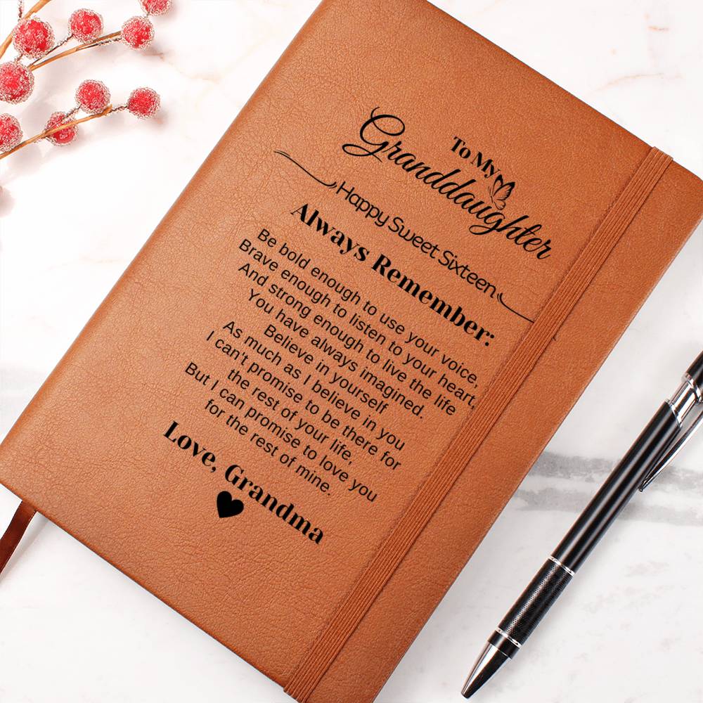 To My Granddaughter | Happy Sweet Sixteen Gift From Grandma | Graphic Leather Journal