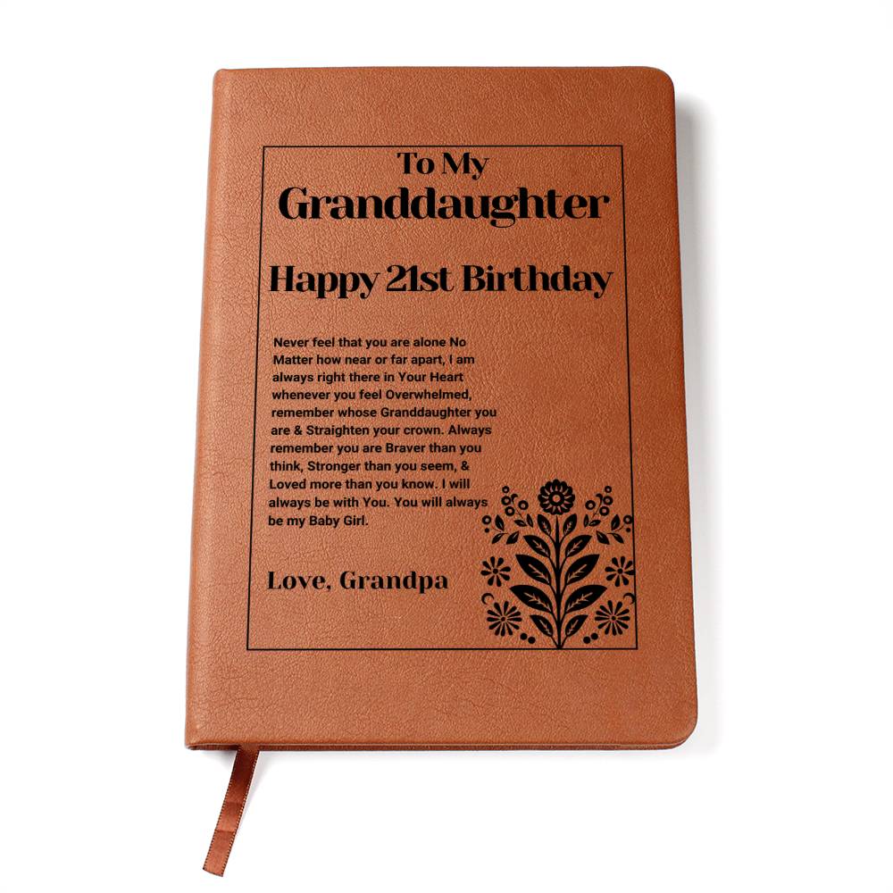 21st Birthday Gift For Granddaughter from Grandpa | Graphic Leather Journal