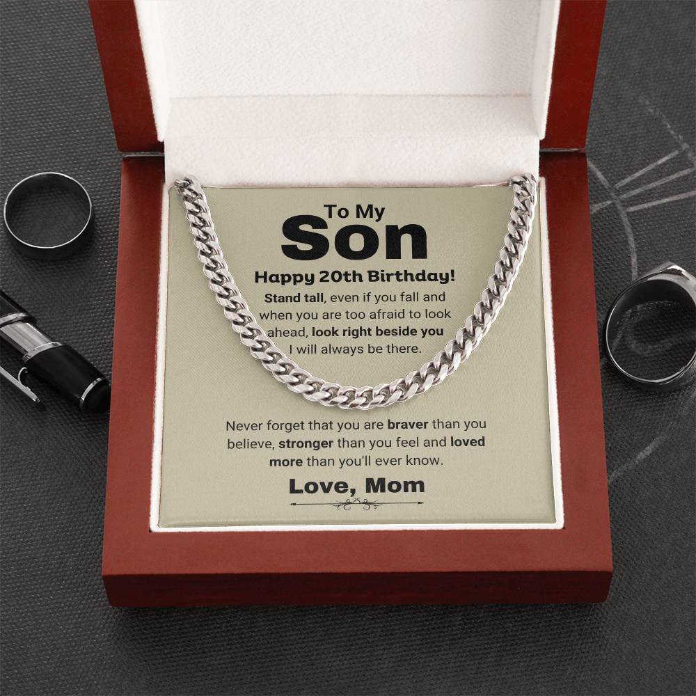 To My Son | Happy 20th Birthday Gift From Mom | Stand Tall Cuban Link Chain