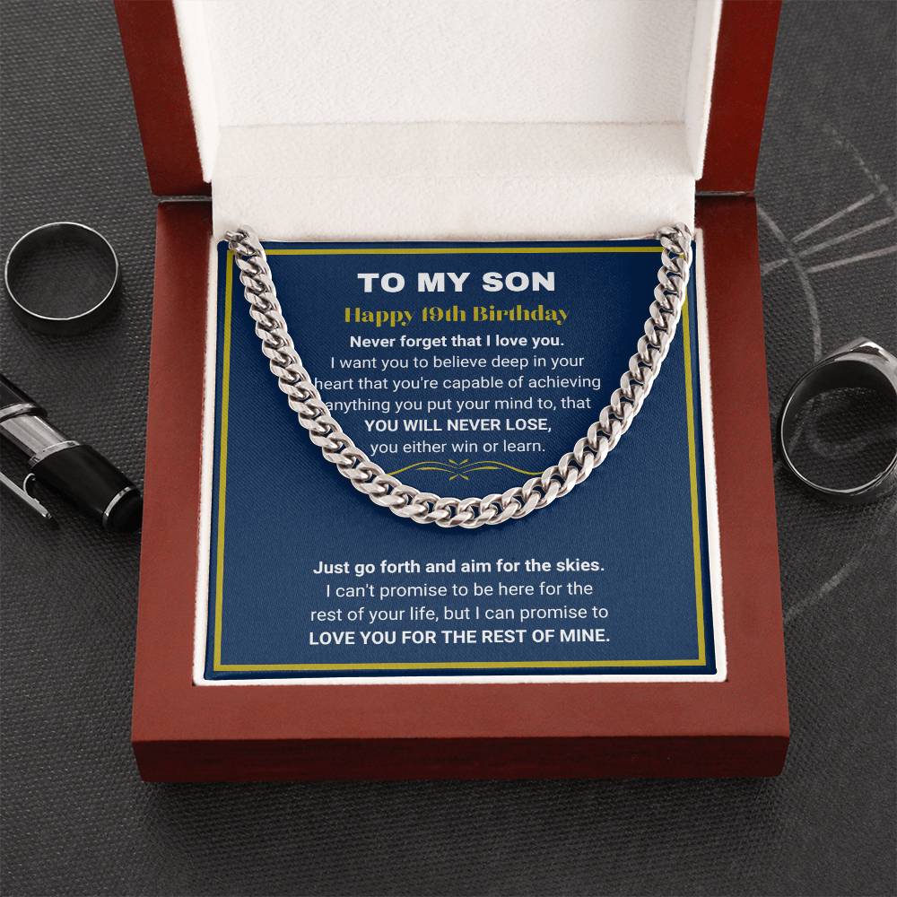 19th Birthday Gift for Son From Parents | You Either Win Or Learn Cuban Link Chain
