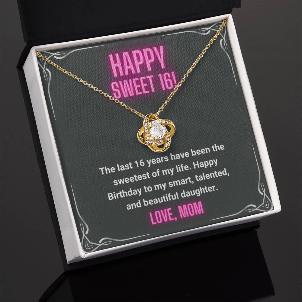 Happy Sweet 16 Gift for Daughter From Mom - Love Knot Necklace